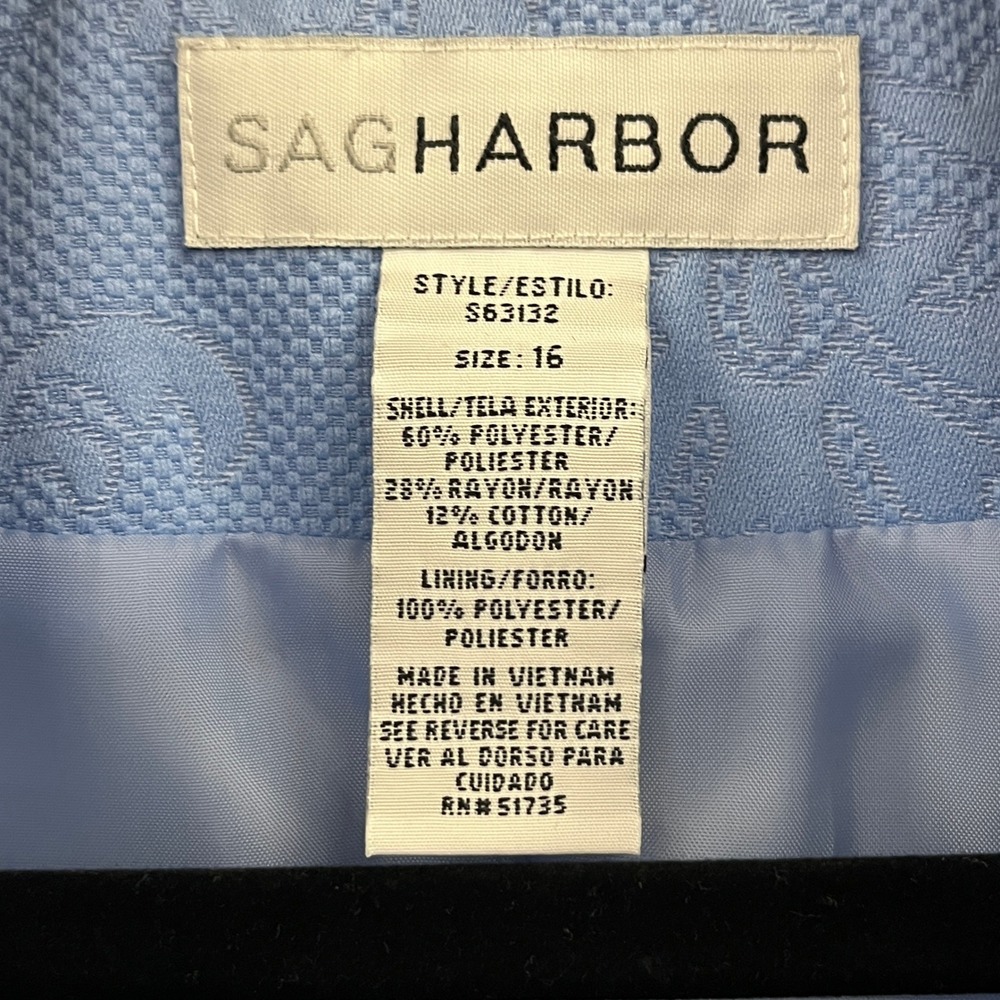 Sag Harbor Jacket Womens 16 Blue Floral Jacquard Peter Pan Collar Button Front - Picture 4 of 10